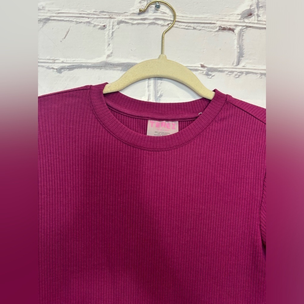 TEREZ Long Sleeve Rib Dress in Black Raspberry - Picture 5 of 9